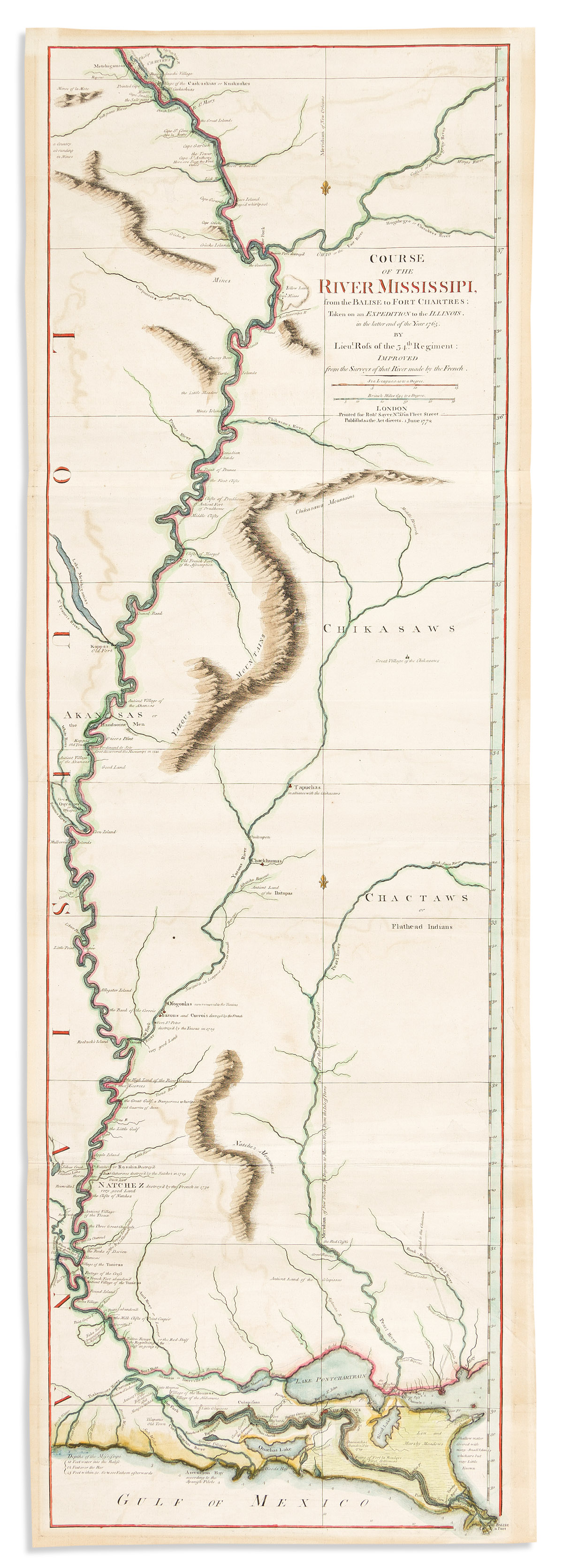 (MISSISSIPPI RIVER.) John Ross. Course of the River Mississipi, From the Balise to Fort Chartres.